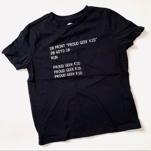 Old Navy Custom Print BASIC Computer Programming Proud Geek Kid Black Tee Shirt - Picture 1 of 5